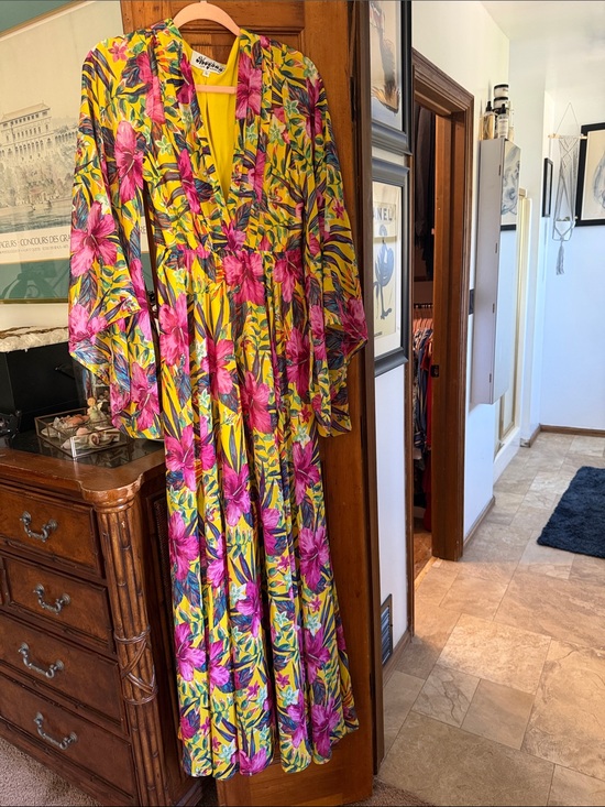Meghan LA Dresses & Skirts - Meghan LA Yellow Maxi Dress with Pink Floral Print